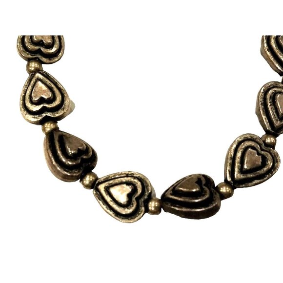 Vintage Silver Tone Metal Heart Bead Bracelet Valentines Day 8 inch - Picture 4 of 6